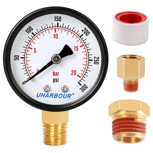 Vista 10 de Uharbour Manómetro de presión de agua para gas y agua (15 psi) escala única con conexión trasera NPT de 1/4