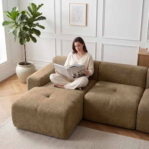 Vista 5 de HIPIHOM 105" sofá seccional modular en forma de L, sofá de tela con otomano
