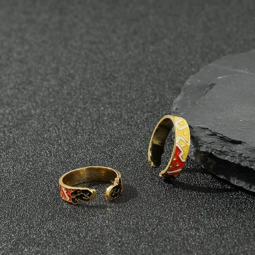 Vista 5 de ZHUOXING Demon Slayer Ring - Tanjirou Cosplay Anime Adjustable Open Rings kimetsu no yaiba manga Jewelry For Women Girl
