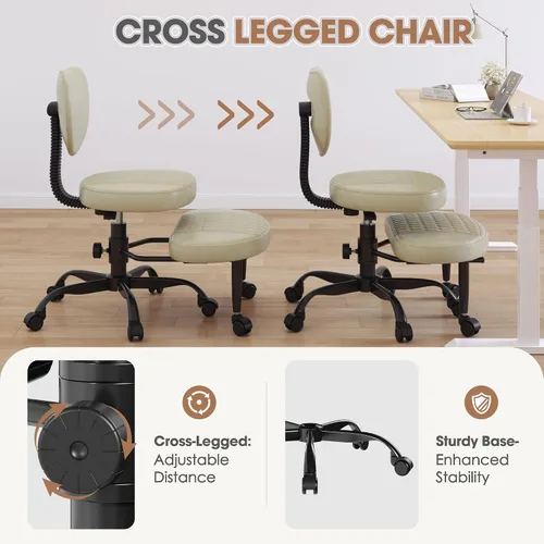 Vista 5 de Silla de oficina con patas cruzadas, sillas giratorias de 360° para adultos, silla de oficina ergonómica de patas cruzadas ajustable en altura