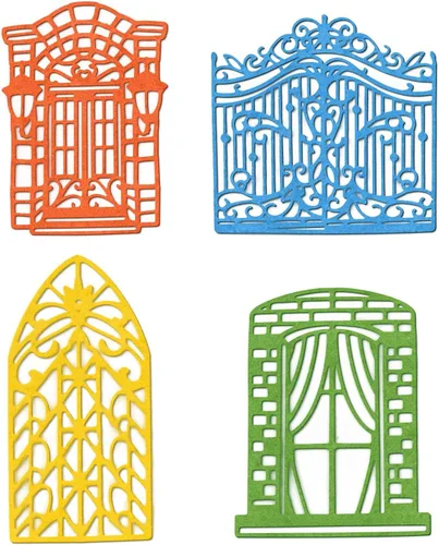 Vista 8 de ORIGACH 4 piezas de marco de ventana para puerta, fondo de encaje, troquelados, plantillas en relieve, molde de plantilla para álbumes de recortes