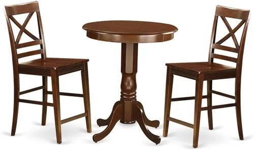 Vista 9 de East West Furniture EDQU3-BLK-W - Juego de mesa de comedor de 3 piezas de altura para encimera de cocina, contiene una mesa redonda de madera