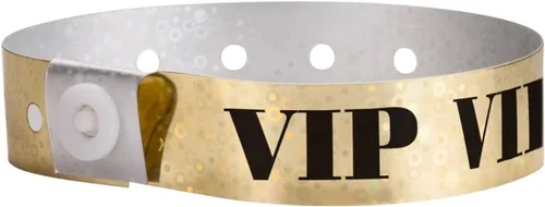 Vista 8 de 100 pulseras holográficas de plástico VIP azules de Wristco - Pulseras para eventos