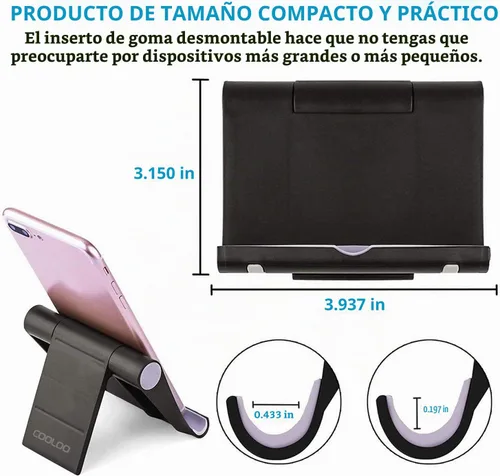 Vista 4 de COOLOO - Soporte de escritorio ajustable multiángulo para teléfonos inteligentes, tabletas y lectores electrónicos, compatible con iPhone, iPad