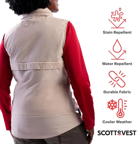 Vista 3 de SCOTTeVEST Q.U.E.S.T. Chaleco de viaje para mujer 42 bolsillos seguros Anti-Pickpocket