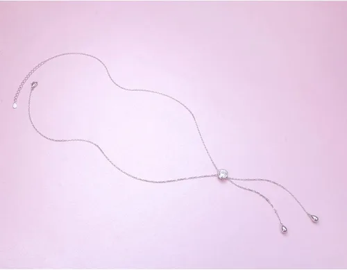 Vista 5 de FLYOW Collar de cadena larga de plata de ley con forma de lágrima en Y Lariat, collar de suéter de declaración, collares de Navidad, regalos