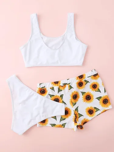 Vista 4 de Sutlupeya Traje de baño de 3 piezas para niña con pantalones cortos