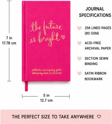 Vista 6 de WORLD TRAVELER Cuaderno inspirador de tapa dura, diario de citas para mujer, cuaderno plano de piel sintética "The Future is Bright", colección