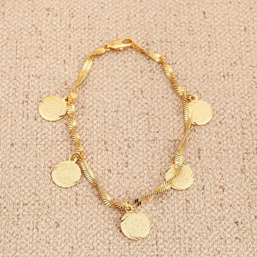 Vista 5 de Pulsera de monedas árabes musulmanes islámicos plateadas en oro para mujeres