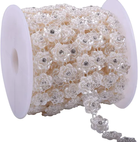 Vista 14 de KAOYOO Cinta con diamantes de imitación, 10 yardas con perlas de imitación, rollo de cuentas florales de perlas sintéticas para vestidos de boda
