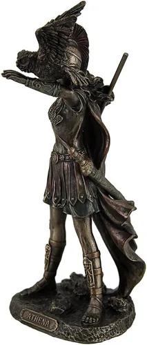 Vista 2 de Veronese Design Athena - Estatua coleccionable de la diosa griega de la sabiduría y la guerra con búho, bronce fundido en frío, marrón