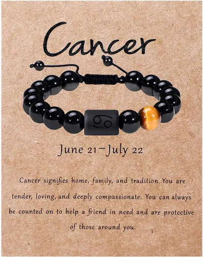 Vista 56 de SUMMER LOVE Father's Day Gifts Zodiac Bracelet for Men Women 10mm Natural Black Onyx Stone Star Sign Constellation Beaded Protection Bracelet