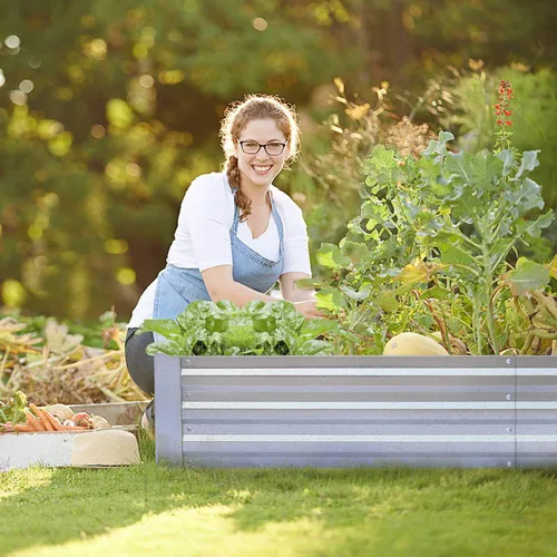 Vista 7 de Camas de jardín elevadas galvanizadas para verduras, caja de plantación grande de metal, kit de jardinería de acero para flores y hierbas