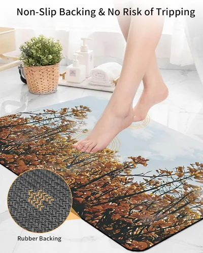 Vista 4 de Tapete de baño para bañera y hojas de flores de otoño, antideslizante, de secado rápido y absorbente, de tierra de diatomeas, fregadero, cocina