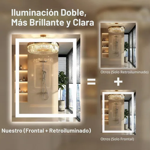 Vista 3 de Espejo de tocador LED de 24 x 36 para baño, espejo LED frontal y retroiluminado para baño con 3 luces de color, espejo de tocador de pared