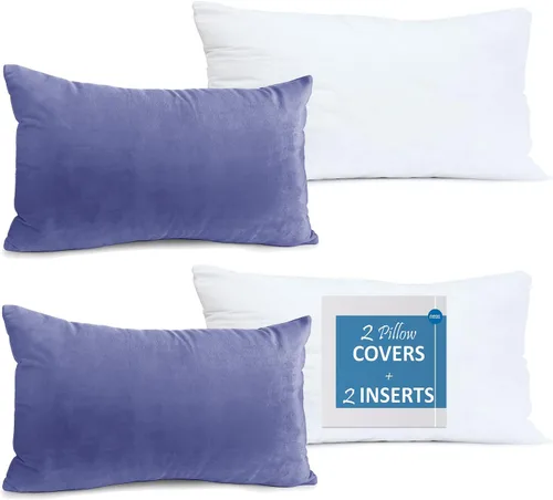 Vista 78 de Nestl Juego de 2 rellenos de almohada con terciopelo suave y sólido, juego de fundas de almohada cuadradas decorativas para sofá, automóvil Azul