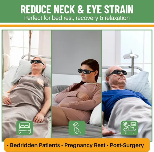 Vista 3 de Evelots Gafas de Lectura Acostado - Lectores de Cama para Mirar Hacia Abajo - Alta Definición - Anteojos Prismáticos Horizontales para Leer y Ver TV