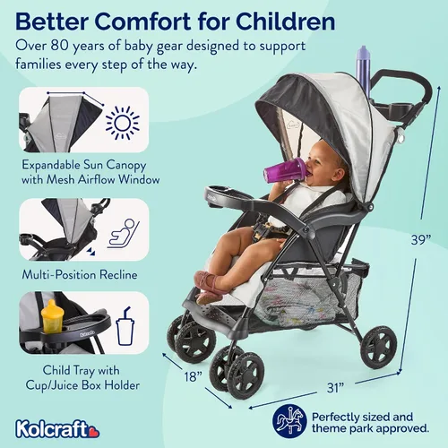 Vista 10 de Kolcraft Nube Plus Asiento ligero carriola con sistema de seguridad de 5 y multi-positon reclinable, Slate