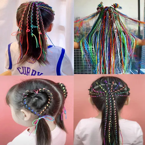 Vista 8 de Juego de 50 trenzas de pelo surtidas con colores degradados, trenzados, para trenzas de cola de caballo, mujeres y niñas, accesorios de peinado