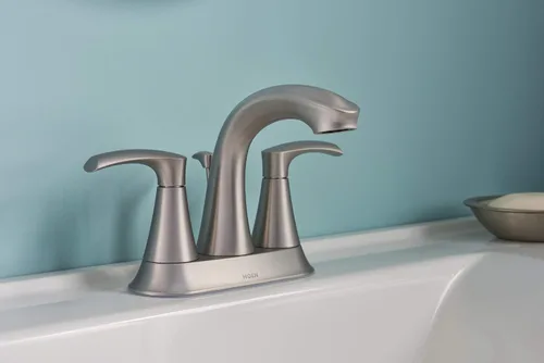 Vista 4 de Moen Graeden Spot Resist - Grifo de baño central de níquel cepillado de 2 manijas y 4 pulgadas