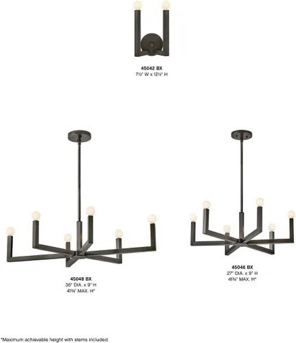 Vista 3 de Hinkley Ezra 45042BX - Aplique de pared con dos luces, forma única, brazos cuadrados fuertes, óxido negro
