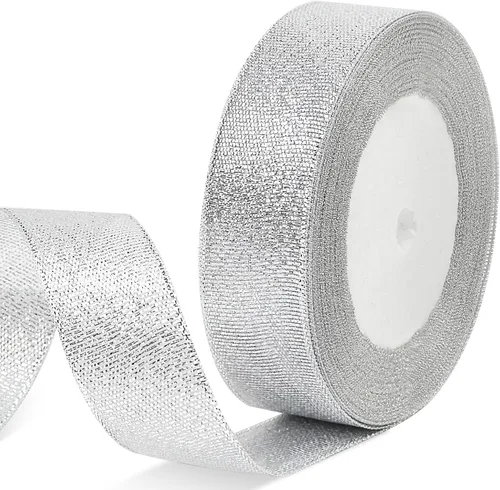 Vista 9 de Cinta de purpurina dorada de 1 pulgada x 25 yardas, cinta de tela metálica brillante para manualidades, envoltura de regalos, bodas, decoración