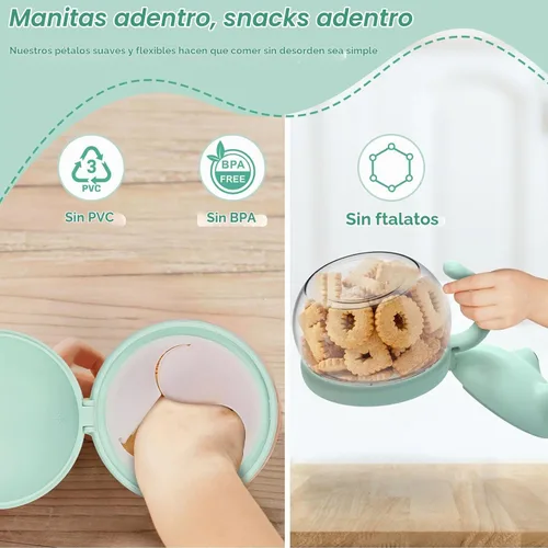 Vista 3 de SELEWARE Paquete de 2 vasos antiderrames para niños pequeños, atrapa aperitivos a prueba de derrames, con asa, Tritan y silicona sin BPA, contenedor