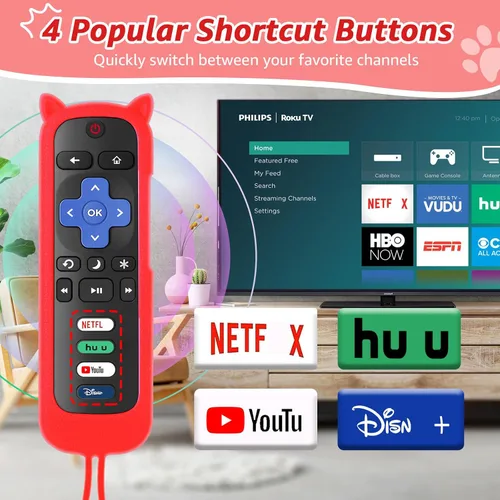 Vista 4 de Control remoto de repuesto para Roku TV con funda protectora suave, control remoto universal para TCL Roku/Hisense Roku/Onn Roku/Sharp Roku/Element