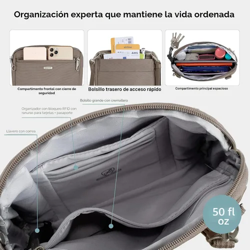 Vista 7 de Travelon Bandolera y cangurera convertible clásica para mujer, Avellana, Tamaño único