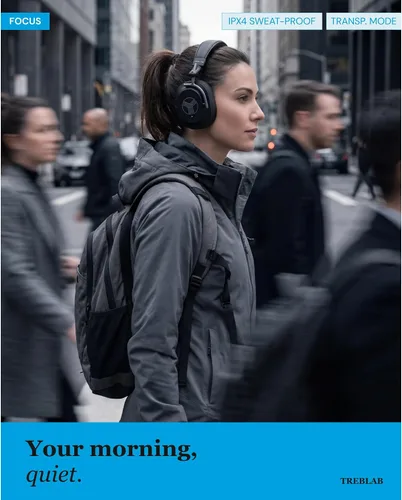 Vista 6 de TREBLAB U5 Auriculares con cancelación activa de ruido sobre la oreja, auriculares inalámbricos Bluetooth 5.3 con micrófono, batería de 65 horas