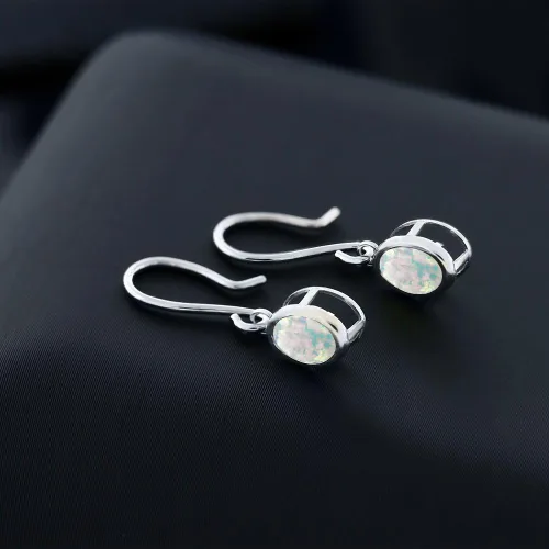 Vista 111 de Gem Stone King Aretes colgantes de plata de ley 925 de 0.276 x 0.197 in con piedra natal ovalada de alambre francés para mujer