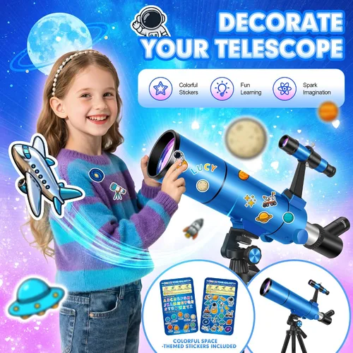 Vista 3 de Telescopio para adultos y niños, apertura de 80 mm, 500 mm (20X-150X) Telescopio refractor profesional para principiantes de astronomía, telescopios