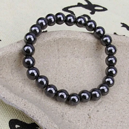 Vista 8 de Pulseras de cuentas para mujer Pulsera de piedra magnética redonda negra de moda unisex para el cuidado de la salud