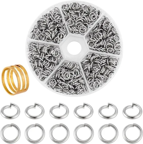 Vista 10 de PandaHall Elite, 1 caja, anillos de acero inoxidable de 4 mm - 10 mm de diámetro, calibre 18
