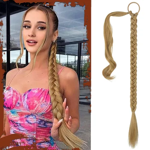 Vista 38 de SOFEIYAN Extensión de cola de caballo trenzada larga con banda elástica y mechón liso envolvente, extensiones de cabello naturales suaves