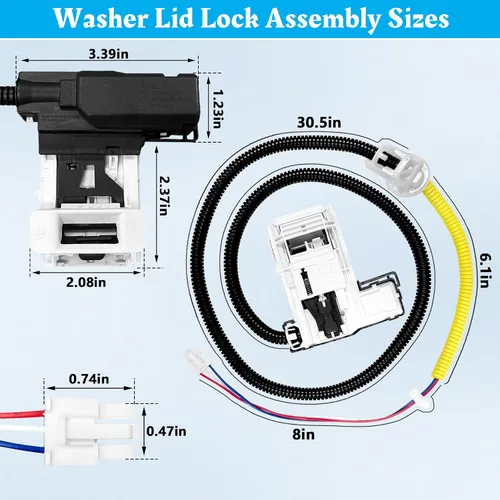 Vista 2 de W11307244 W10682535 Reemplazo de cerradura de tapa de lavadora para Whirlpool Maytag Amana Kenmore Series 110 200 500 Roper WTW5000DW1 RTW4516FW2
