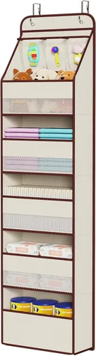 Vista 12 de Univivi Organizador para colgar sobre la puerta con 5 estantes de tela, organizador de almacenamiento para puerta con 4 bolsillos grandes y 3