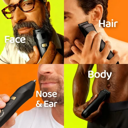Vista 6 de Recortadora eléctrica de barba para hombres, recortadora de pelo de nariz y maquinilla de afeitar eléctrica para hombres, kit de aseo 10 en 1