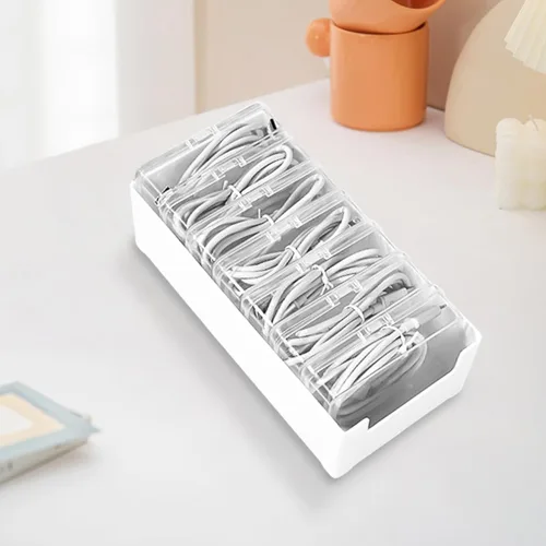 Vista 6 de Caja de almacenamiento organizadora de cables con 3 contenedores pequeños, caja de gestión de cables de escritorio para cables de alimentación