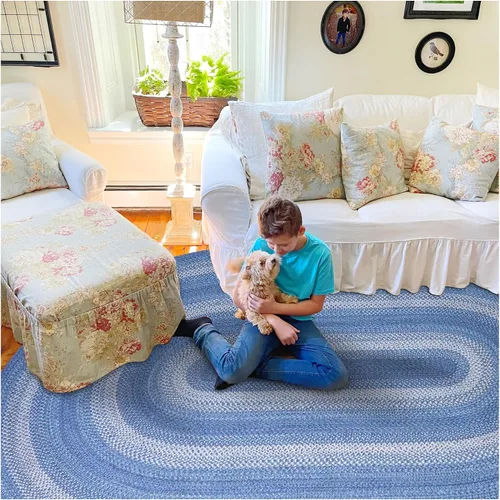 Vista 248 de Homespice Apple Pie - Alfombra ovalada roja de 2 x 3 pies, alfombra de cocina trenzada para decoración primitiva y rústica, reversible, yute sin
