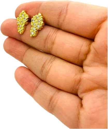 Vista 6 de Aretes de tuerca de plata de ley 925 con acabado de oro amarillo de 18 quilates para hombre