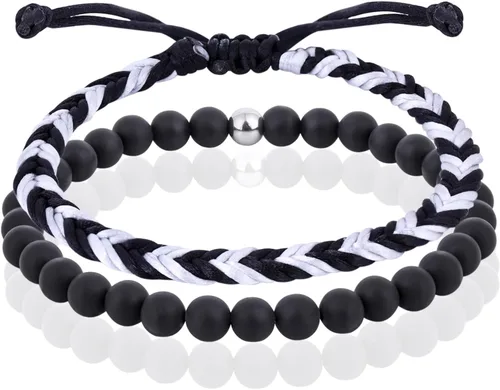 Vista 7 de Pulseras de cuentas negras para hombres y niños: 0.236 in de obsidiana ónix cuentas de lava para hombre conjunto de pulseras para hombre - Genial