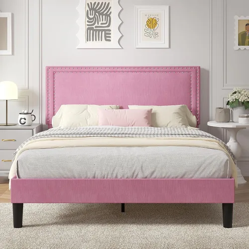 Vista 21 de VECELO Base de cama de plataforma de tamaño individual con cabecera tapizada de altura ajustable, base de colchón moderna, soporte de listones