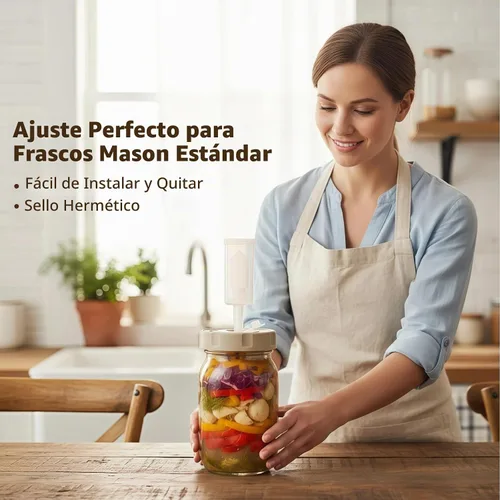 Vista 7 de Kit de fermentación de 4 unidades para frascos anchos de masón, kit de decapado de chucrut de fermentación Masontops con 4 pesos de fermentación