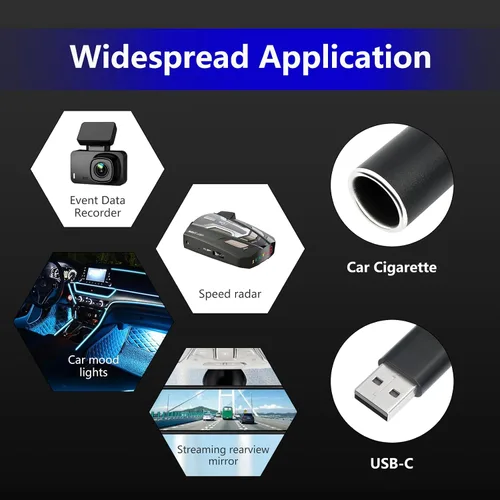Vista 5 de Cable de alimentación USB A macho a 12 V 18 W para encendedor de cigarrillos, cable de alimentación para grabador de conducción, detector de radar