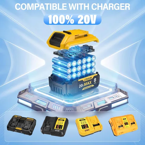 Vista 6 de POODIE Reemplazo actualizado de 8.0 Ah para batería Dewalt 20V Max compatible con DCB200 DCB203 DCB206 DCB207