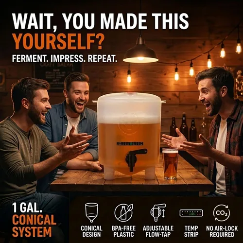Vista 5 de Kit de cerveza premium con botellas: fermentador cónico elimina los sedimentos y hace una cerveza casera de gran sabor - Recetas Pilsner, Stout e