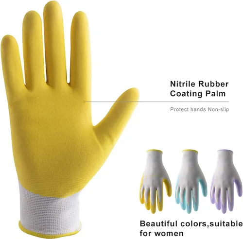 Vista 3 de HANDLANDY HLDD Gardening Gloves for Women, Womens Work Gloves with Foam Nitrile Coating, 6&3 Pairs Garden Glove DIY (12 pairs)