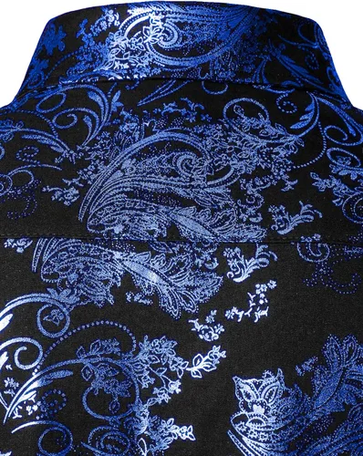 Vista 5 de ZEROYAA Camisa de vestir de lujo con estampado de cachemira dorado y elegante para hombre