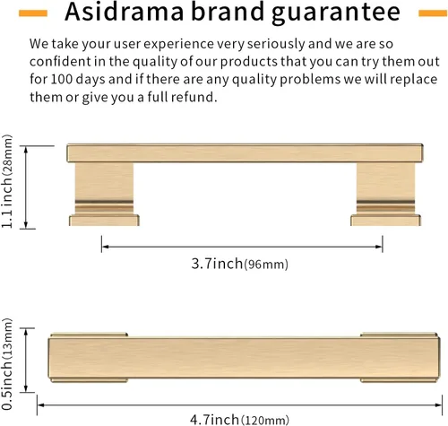 Vista 3 de Asidrama - Paquete de 6 manijas de gabinete de cocina color latón cepillado de 3.75 pulgadas (96mm), tiradores para gabinete, accesorios